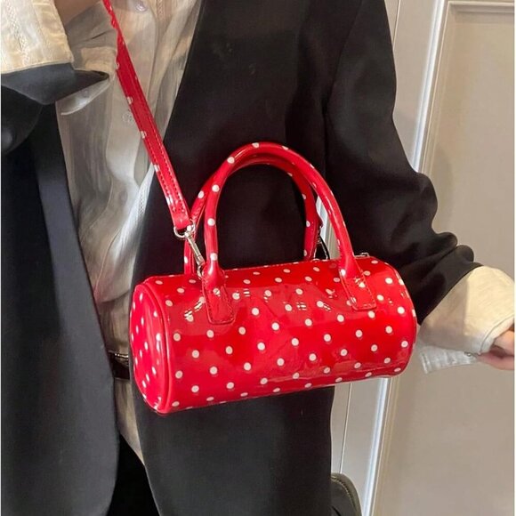 Women's Faux Leather Polka Dots Crossbody Bag Vintage Fashion Clutch - Picture 4 of 5